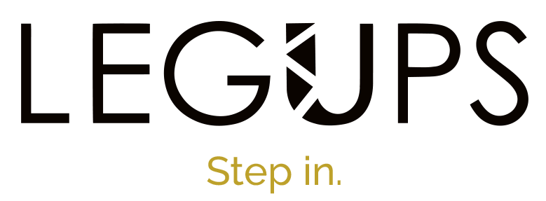 Logo of LegUps and text 'Step in.'
